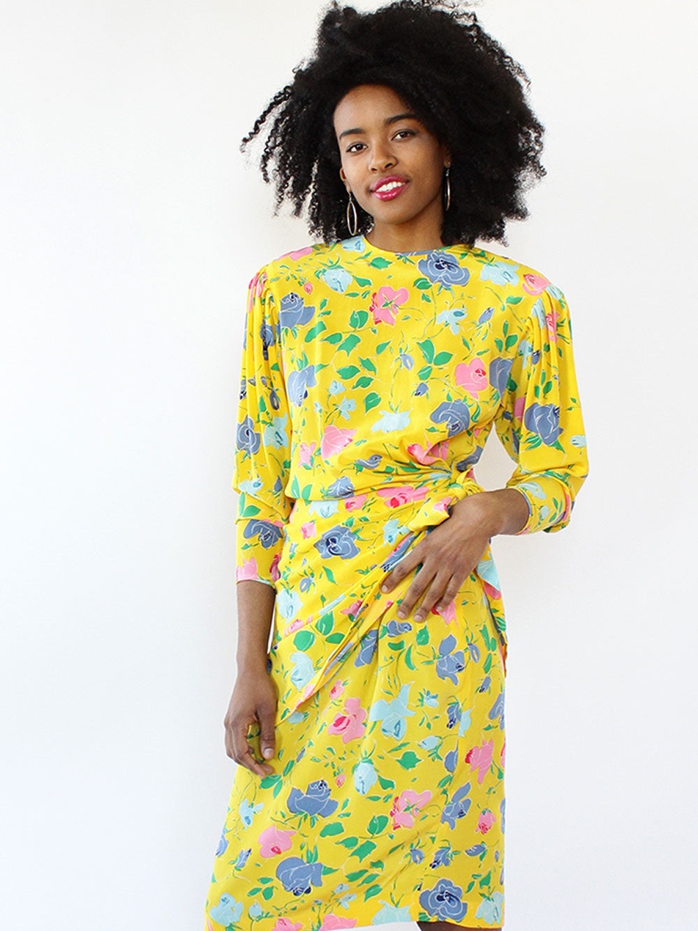 Carlisle 100% Silk Yellow Floral Asymmetrical Dress Size 8